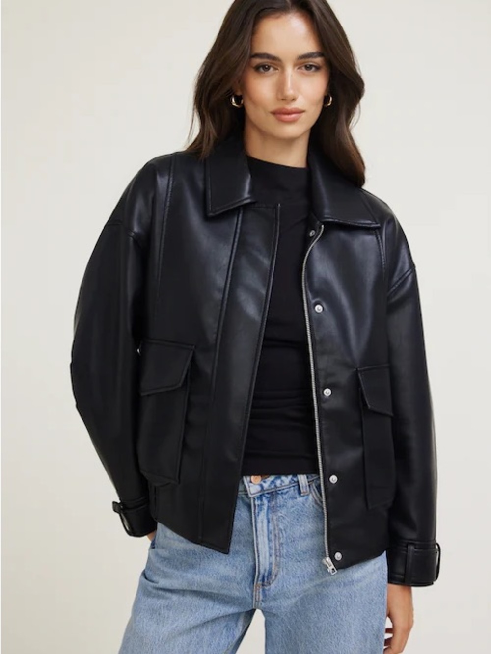 NWT Dynamite | S/M | Oversized Faux Leather Aviator Jacket